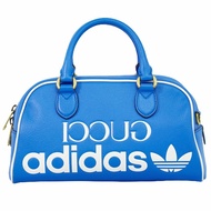 正品 Gucci 阿迪達斯合作行李迷你波士頓包手提包皮革藍色包二手