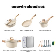 Ecowin non-stick หินไมฟานชุด 14 ชิ้นสีขาว/สีดำ  หม้อกระทะครบชุดในครัวเรือน  เหมาะสำหรับทุกเตา
