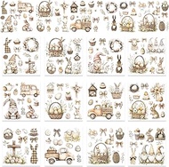 Happy Easter Rub on Transfer, 12 Sheets Vintage Cute Bunny Egg Rub on Transfers for Crafts and Furni