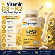 Solaray Vitamin D3 + K2 5000IU MK-7 120 VegCaps | Bone Strength Support