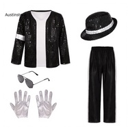 Kids Performance Costume Children Stage Outfit Kids 80s 90s Dance Costume Set – Black Sequin Jacket 