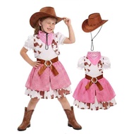 Pink Cowgirl Costume Western Cowboy Dress with Hat Bandana Halloween Carnival Party Outfit