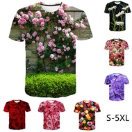 S-5XL Men Women 3D Flower Print T Shirt Summer Personality Plus Size Leisure Short Sleeve Pullover Tops