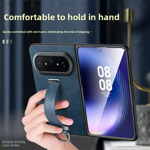 Wristband Stand Phone Casefor Huawei Pura x Max SULADA PU leather phone case with metal lens ring an