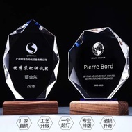 Sg SellerCreative Crystal Trophy Customized Medal Customized Solid Wood Base Lettering Customized Co