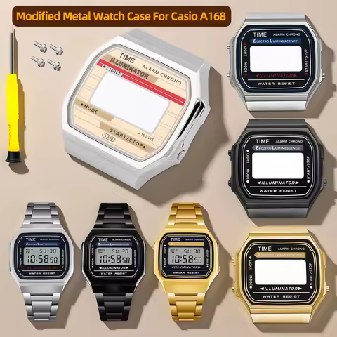 Modified Metal Watch Case For Casio A168 A168WG A168WE Vintage Small Square Stainless Steel Housing 