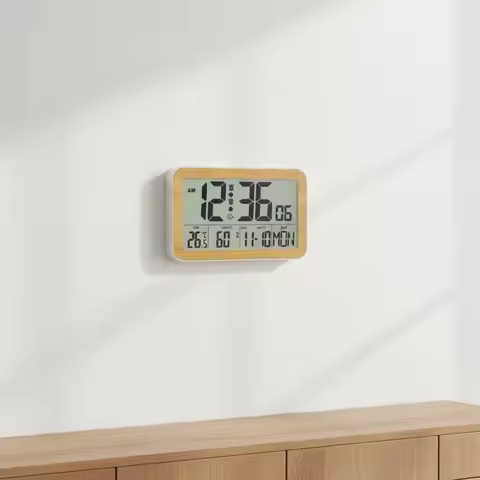 Radio-Controlled Clock with Temperature and Humidity Snooze Function Large Display Digital Wall Cloc
