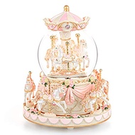 Carousel Snow Globe Gift・ Music Box with Light 8-Horse Windup Musical Christmas Valentine Birthday A