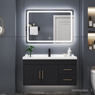 9QXCSolid Wood Smart Mirror Cabinet Black Bathroom Cabinet Combination Bathroom Integrated Ceramic Basin Wash Basin Wash