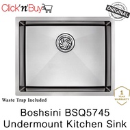 Boshsini BSQ5745 Undermount Kitchen Sink. Nano Coating. Waste Trap Included. SUS304 Stainless Steel. Local SG Stock.