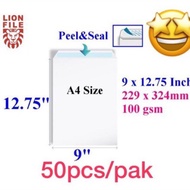 50pcs 9" x 12.75" Super White Envelope / Sampul Surat Putih 9 x 12.75 Inch / 229mm x 324mm A4 Size E