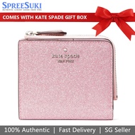 Kate Spade Wallet In Gift Box Small Wallet Lola Glitter Boxed Small L-Zip Bifold Rose Pink # WLR00213