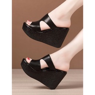 mid heels heels plus size Sandal dan selipar baji wanita bertumit tinggi 9cm