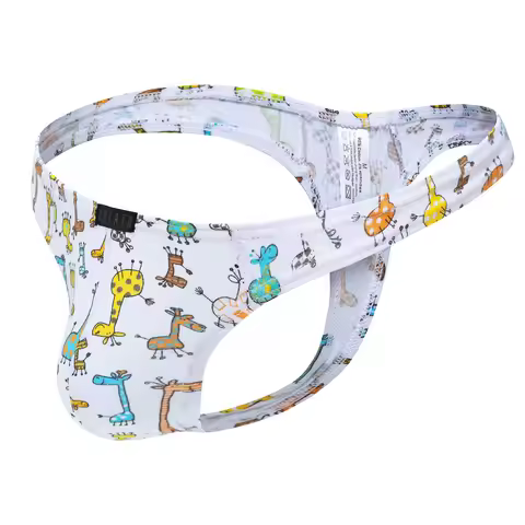 Men's White Thong 95% Cotton Cute Animal & Plant Print Soft Comfort Daily Underwear for Men 7 Styles