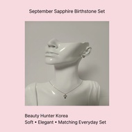 September Sapphire Birthstone Slim Jewelry Set (Flower Design) | 925 Silver / Rose Gold Plated | Kor