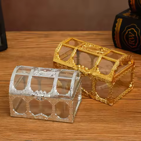 1PC Pirate Treasure Box Crystal Gem Jewelry Box Chest Treasure Vintage Transparent Organizer Box