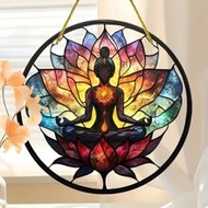 1pc, 2D Flat Acrylic, Lotus Meditation Suncatcher, Lintel Decorations, (8"X8"), Stained Plastic Wind