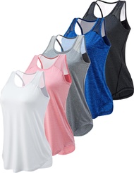 5 Pack Women's Workout Tops, Athletic Racerback Tank Tops for Women, Mesh Sleeveless Shirts Yoga for