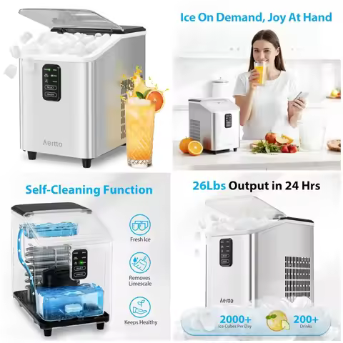 Ice Maker Countertop 26lbs/24H, Ice Machine 8 Ice Cubes in 6 Mins, 2 Sizes of Portable Makers with B
