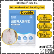 [4 in 1 Disposable Bedsheet] For Queen Size Bed | One-Time Use Bedsheet Set | Pillow Case Quilt Cove
