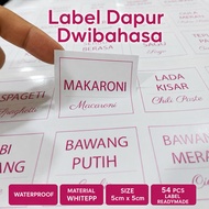 54pcs Sticker Label Dapur Dwibahasa Berwarna Whitepp Saiz 5cm x5cm Minimalist