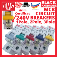 BLACK HARDWARE UMS Miniature Circuit Breaker MCB BOX Wiring Electricity Fuse Sirim 1 2 3 Pole C 6 10