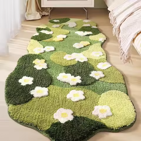 Tufted Carpet 3D Moss Floral Rug Shaped Floor Mat Non-Slip Bottom Bedside Rug Living Room Rug Home D