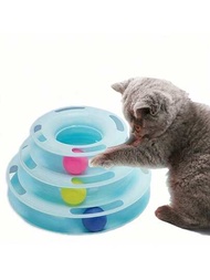 貓三層轉盤玩具教育遊戲軌道塔貓誘餌器皿-室內貓交互球玩具,帶有三個彩色球體運動器遊戲和有趣的拼圖貓玩具