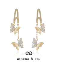 Athena &amp; Co. 18k Gold Plated Lily Butterfly Drop Earrings - 925 Silver Post, Hypoallergenic