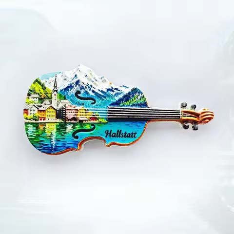 Hallstatt Austria Fridge Magnet - Iconic 3D Lake & Violin Souvenir Unique Alpine Village Gift for Tr
