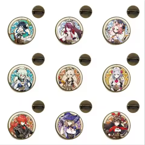 Anime Genshin Impact Brooch Pin Cosplay Mona Albedo Jean Gunnhildr lisa Barbara Zhongli Razor Venti 
