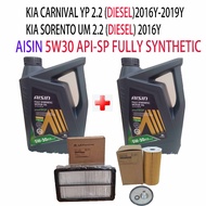 KIA CARNIVAL YP 2.2 2016-2019y SORENTO UM 2.2 OIL FILTER +AIR FILTER+(2x4L) AISIN 5W30 API-SP FULLY 