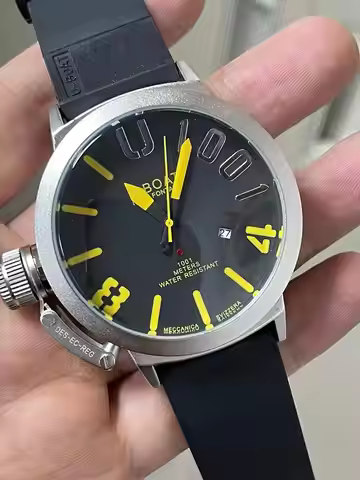 Men's Mechanical Automatic Joker Left Hook Hand Watch U Sport Black Rubber Wristwatch Boat White Big