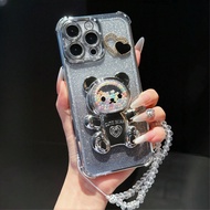 เคสโทรศัพท์ที่สวยงามแบบไล่ระดับสี มีตุ๊กตาหมี ขาตั้งและเชิดหัวใจ - เข้ากันได้กับ Apple 16/15/14/13 P