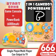 2 in 1 Retro Mini Gameboy Powerbank 6000mah [666 Games] Game Console Multiplayer FC emulator super m