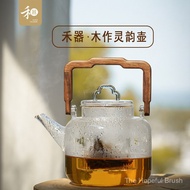 Teko Kaca Taiwan Heqi Teko Lingyun Teko Mengukus Pemegang Kayu Walnut Cerek Set Teh Tahan Panas mewa