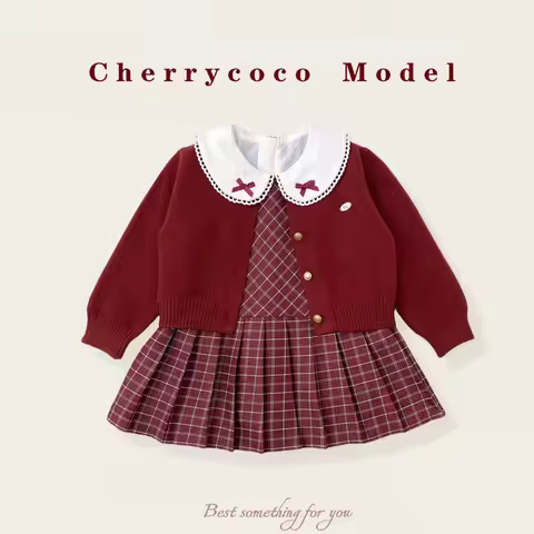 Girls' Dress Autumn New Item for Baby Girls MIU Series Stylish Plaid Skirt Princess Dress Set