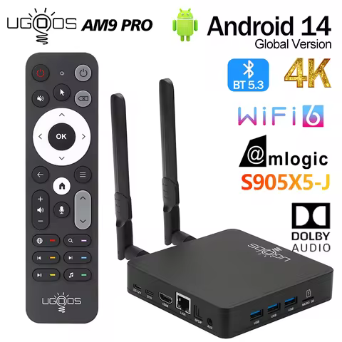 Original UGOOS AM9 Pro Smart TVBOX Amlogic S905X5-J Android 14 LPDDR5 4G 64G Supoprt AI-SR 4K WiFi6 