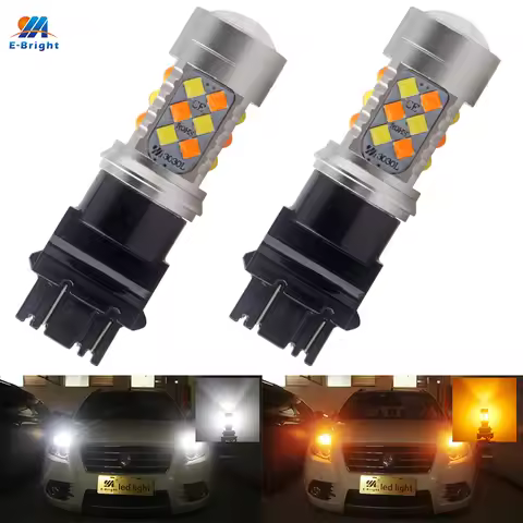 2pcs T20 7443 7444NA Switchback LED Bulbs White/Amber Dual Colors 3030 with Projector for Car Daytim