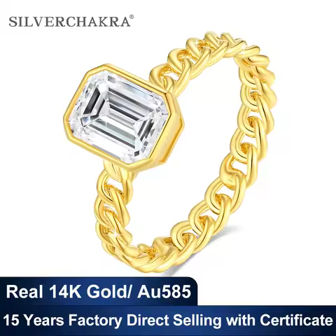 Super Shiny 2ct Emerald Cut Moissanite Ring for Women 14K AU585 Gold Linked Together Soulmates Weddi