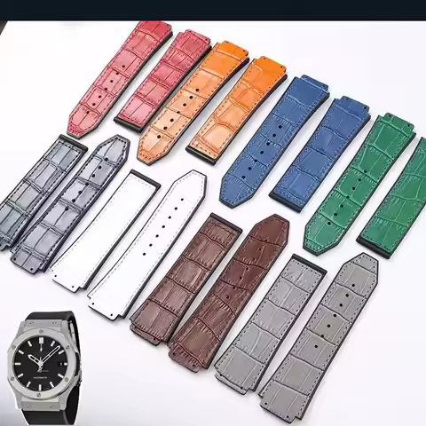 Genuine leather Watch Strap For HUBLOT Big Bang Series Bottom silicone Watch Bracelet Watch accessor