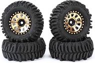 RCAWD 1.0" Brass Weights Wheels Tires Set, Beadlock 7mm Hex RC Crawler Wheels for 1/24 1/18 TRX4M SC