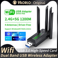 VAORLO 1200 USB WiFi Mbps อะแดปเตอร์คู่2.4G + 5Ghz 802.11AC เครื่องส่งสัญญาณไวไฟ USB3.0ความเร็วสูงตัวรับการ์ดไร้สาย4เสาอากาศฟรีสำหรับพีซีแล็ปท็อป Win7/Win8/Win8.1/Win10/Win11