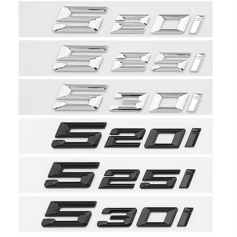 New Glossy Black Chrome Silver 3D Letters Numbers 520i 525i 530i Emblem for Car Trunk Sticker