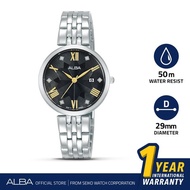 New Jam Tangan Wanita Alba FASHION Quartz Stainless Steel Black Dial