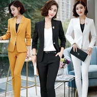 【high quality/New 】women office suit long sleeve blazer and pant 2 pcs set ladies Business suit white high quality plus size work wear YY-689