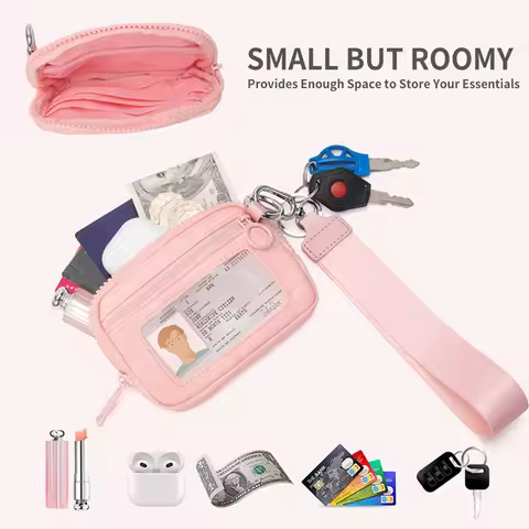 New Portable Women’s Keychain Wallet Zip Waterproof Nylon Card Wallet Pouch Wristlet Zip Card Case w