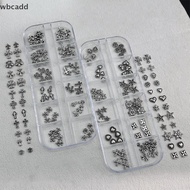Wbcadd 60Pcs/12 Grids Mixed 3D Punk Silver Heart Cross Metal Manicure Nail Decoration Retro Differen