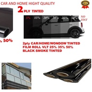 2ply CAR/HOME/WINDOW TINTED FILM ROLL VLT 25%,35%,50% BLACK SMOKE TINTED