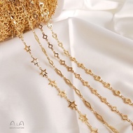 █A.ιA゜14K gold●〔50 CM〕°14K genuine gold star love chain diamond clover loose chain DIY jewelry mater